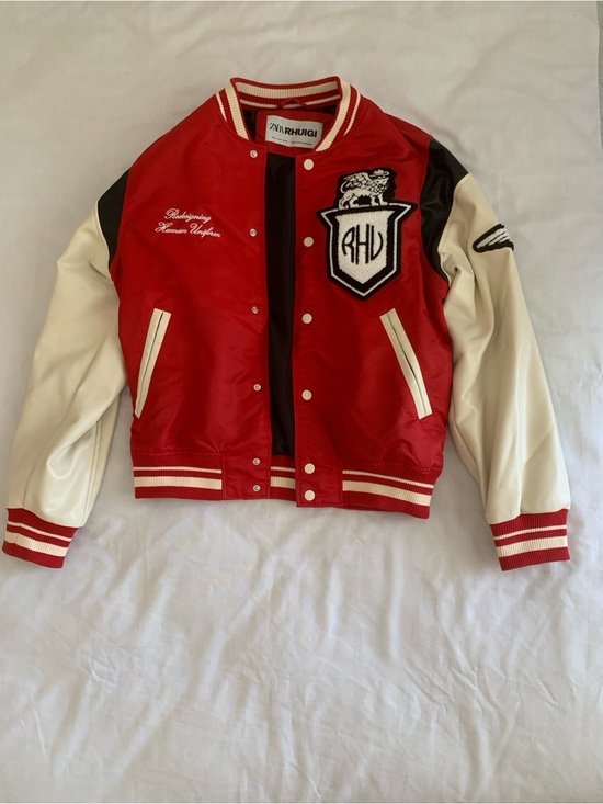 Zara Other - Zara x Rhuigi "RHU" Patches Varsity Bomber Jacket - Red/Cream - Size Small